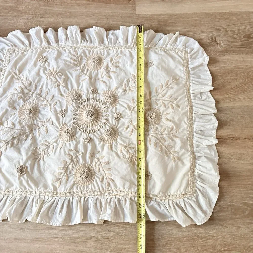 Pottery Barn Standard Sham Floral Embroidered Cream Boho French Country